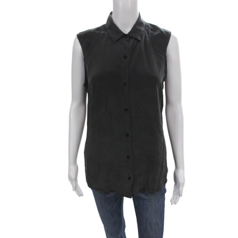 Everlane Women Silk Collared Sleeveless Button-Up Blouse Black Basic Size M